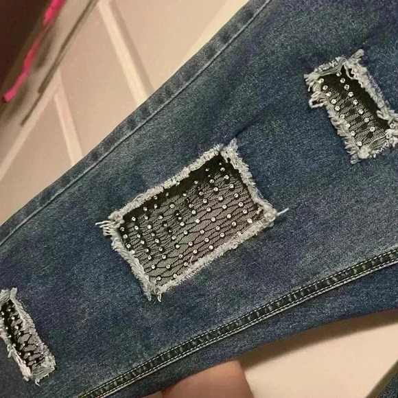 Venus NWOT Bling Mesh Holes Jeans Denim size 16 Y2K style - Picture 3 of 9